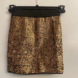 FOREVER 21 Women’s Rich Yellow Gold & Black Stretch Sequin Mini Skirt - S